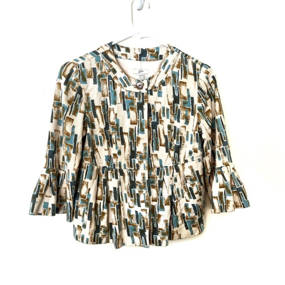 J.Jill 100% Silk Flutter Sleeve Abstract Print Blazer